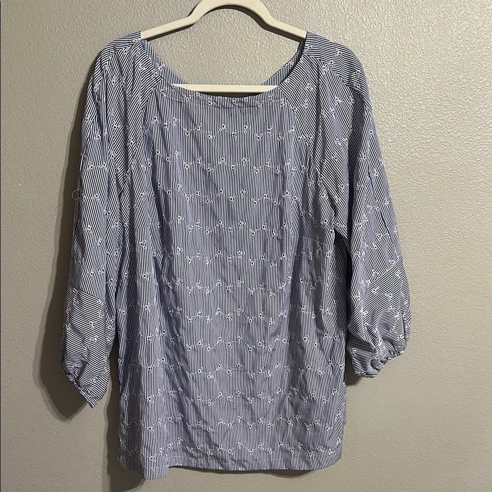 LOFT Blue Puff Sleeve Button Back Blouse
